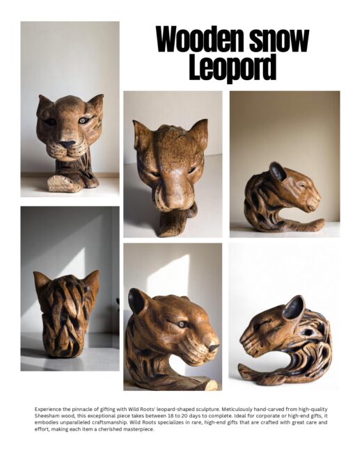 Hand-Carved Wooden Leopard Sculpture – Rustic Wildlife Decor