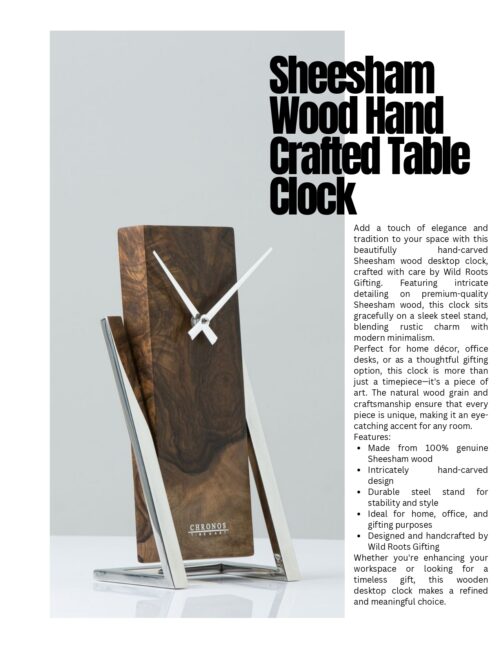 Sheesham Wood Desktop Clock with Steel Frame