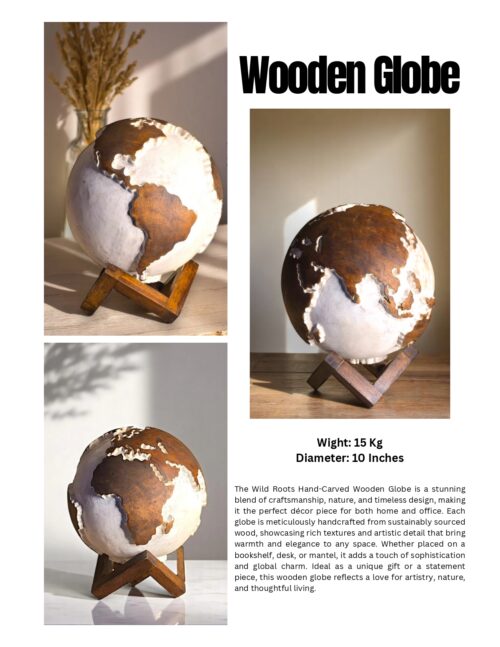 Hand Carved Solid wooden Globe for Desktop
